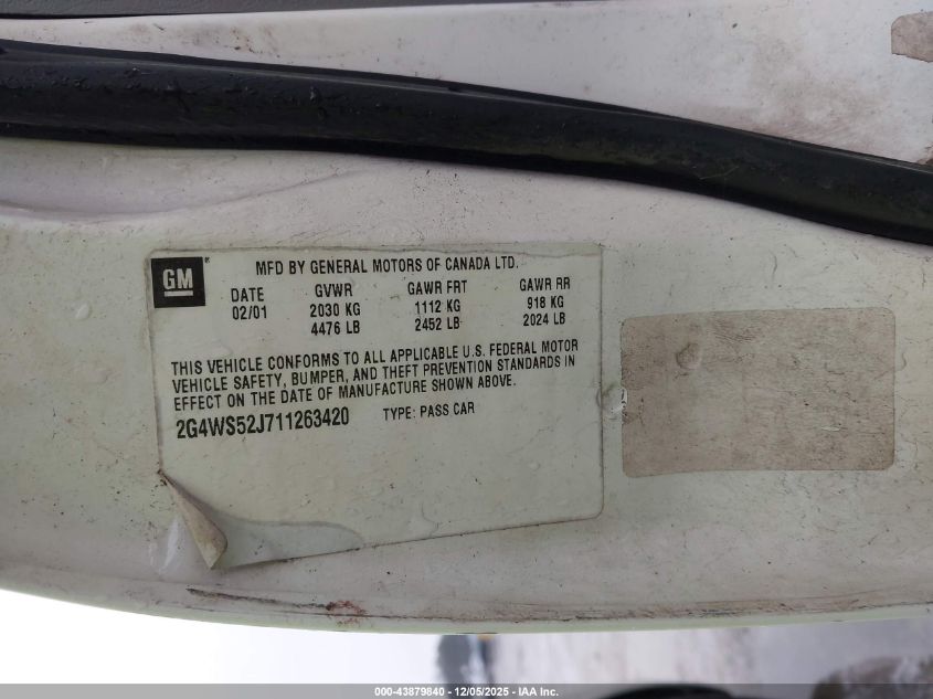 2001 Buick Century Custom VIN: 2G4WS52J711263420 Lot: 43879840