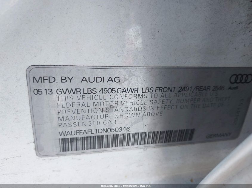 2013 Audi A4 2.0T Premium VIN: WAUFFAFL1DN050346 Lot: 43879865