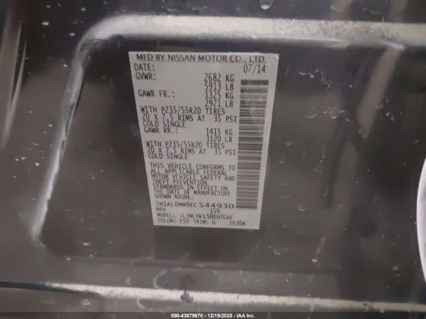 2014 Infiniti Qx60 VIN: 5N1AL0MM9EC544930 Lot: 43879870