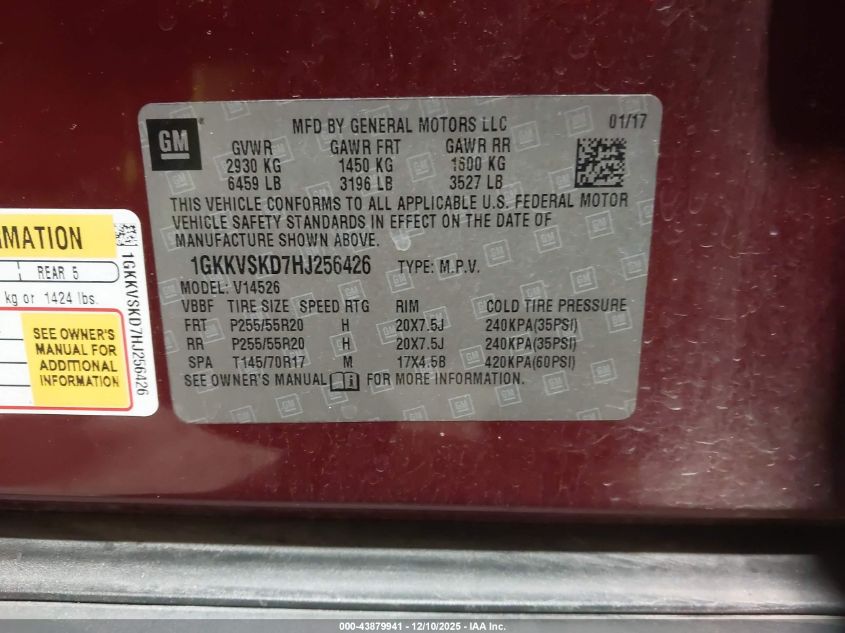 2017 GMC Acadia Limited VIN: 1GKKVSKD7HJ256426 Lot: 43879941