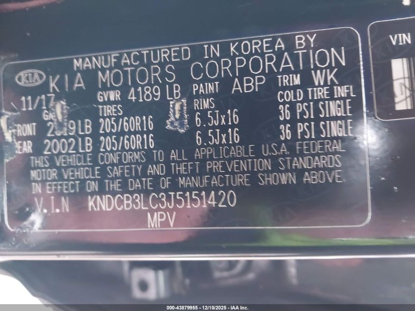2018 Kia Niro Lx VIN: KNDCB3LC3J5151420 Lot: 43879955