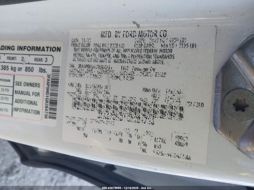 2016 Ford Fusion Se VIN: 3FA6P0HD1GR284736 Lot: 43879959