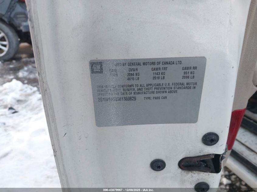 2008 Chevrolet Impala Police VIN: 2G1WS553981380629 Lot: 43879967