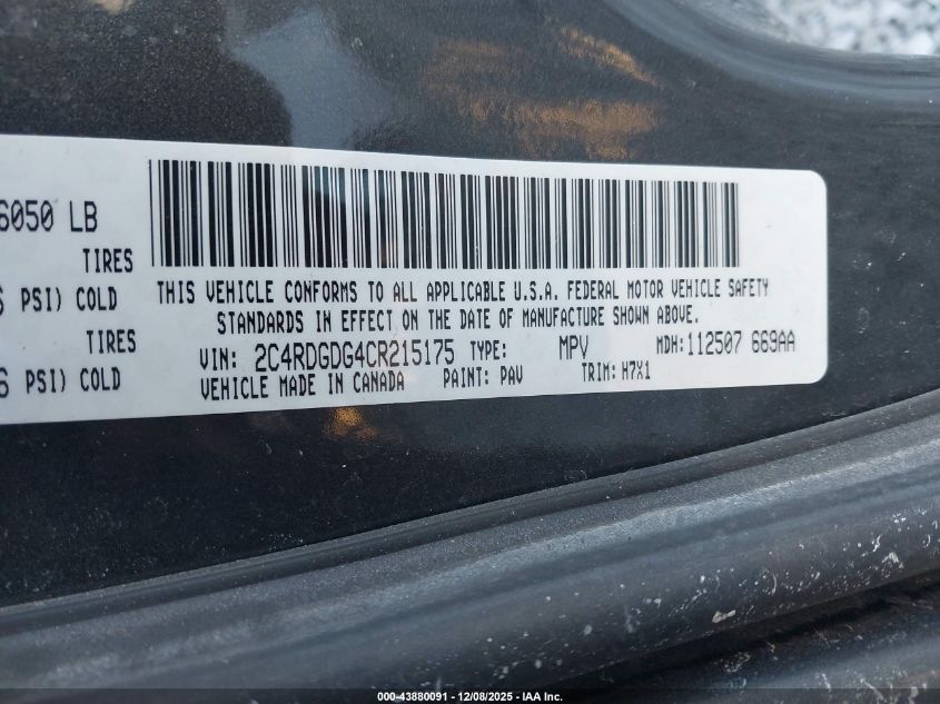 2012 Dodge Grand Caravan Crew VIN: 2C4RDGDG4CR215175 Lot: 43880091