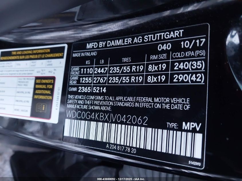 2018 Mercedes-Benz Glc 300 4Matic VIN: WDC0G4KBXJV042062 Lot: 43880092