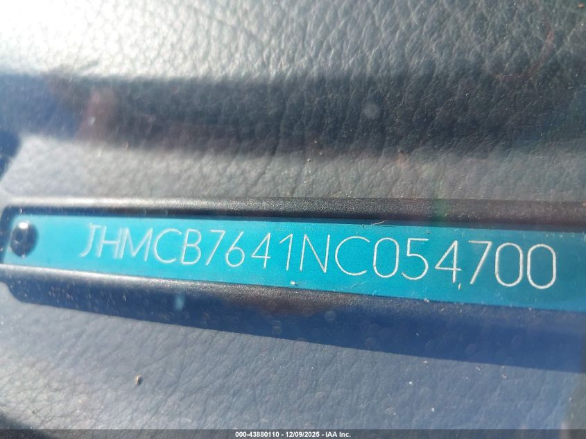 1992 Honda Accord Dx/Lx VIN: JHMCB7641NC054700 Lot: 43880110
