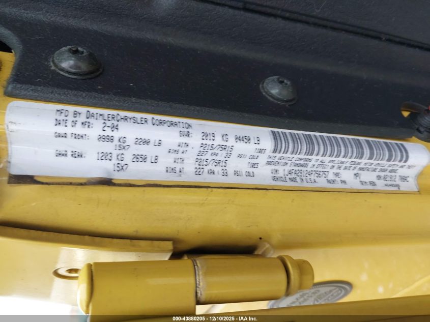 2004 Jeep Wrangler Se VIN: 1J4FA29124P756757 Lot: 43880205