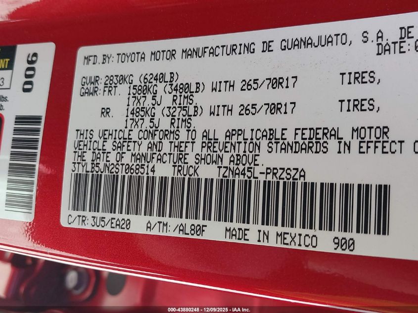 2025 Toyota Tacoma Trd Off Road VIN: 3TYLB5JN2ST068514 Lot: 43880248