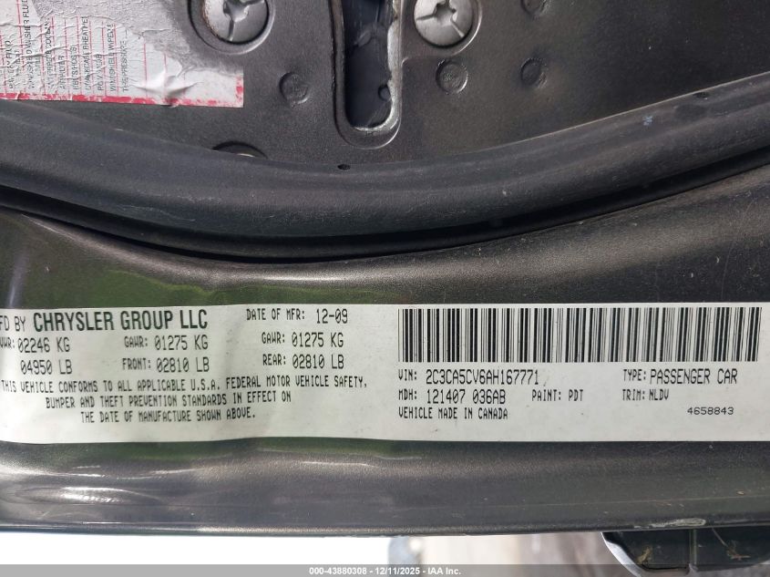 2010 Chrysler 300 Touring/Signature Series/Executive Series VIN: 2C3CA5CV6AH167771 Lot: 43880308