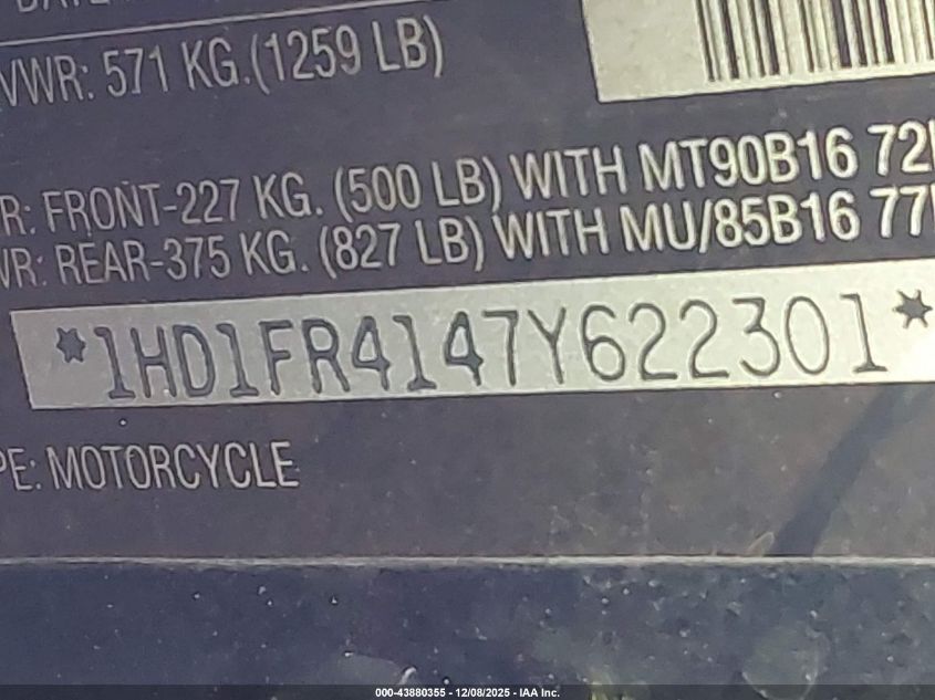 2007 Harley-Davidson Flhrci VIN: 1HD1FR4147Y622301 Lot: 43880355