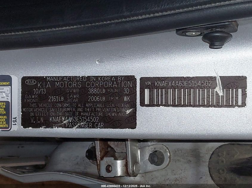 2014 Kia Forte Lx VIN: KNAFX4A63E5154502 Lot: 43880433