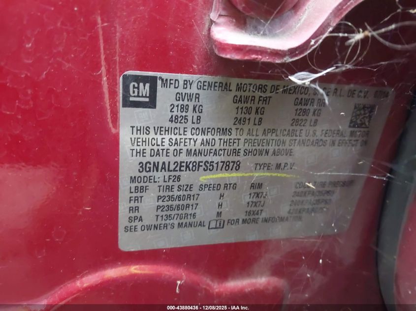 2015 Chevrolet Captiva Sport 2Ls VIN: 3GNAL2EK8FS517878 Lot: 43880436