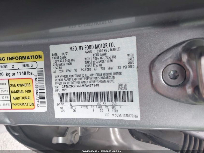 2021 Ford Bronco Sport Big Bend VIN: 3FMCR9B66MRA97148 Lot: 43880438