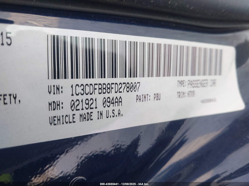 1C3CDFBB8FD278007 2015 DODGE DART photo no. 9