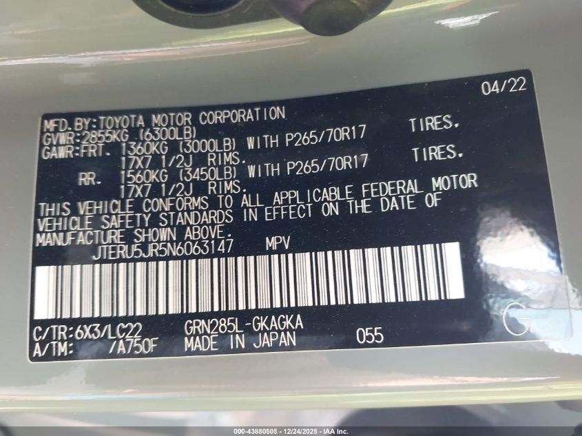 2022 Toyota 4Runner - JTERU5JR5N6063147