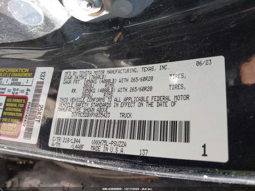 2023 Toyota Tundra Hybrid 1794 Edition VIN: 5TFMC5DBXPX035423 Lot: 43880509