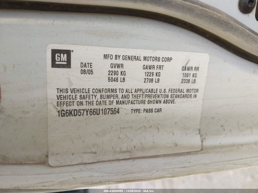 2006 Cadillac Dts Standard VIN: 1G6KD57Y66U107564 Lot: 43880559