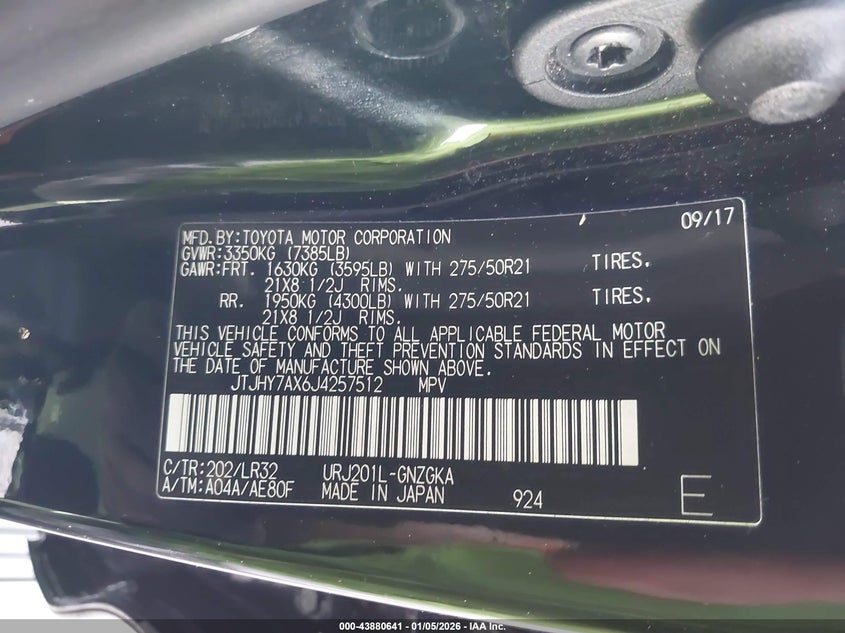 2018 Lexus Lx 570 Three-Row VIN: JTJHY7AX6J4257512 Lot: 43880641