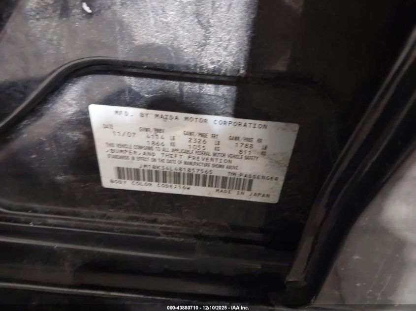 2008 Mazda Mazdaspeed3 Grand Touring VIN: JM1BK34L481857565 Lot: 43880710