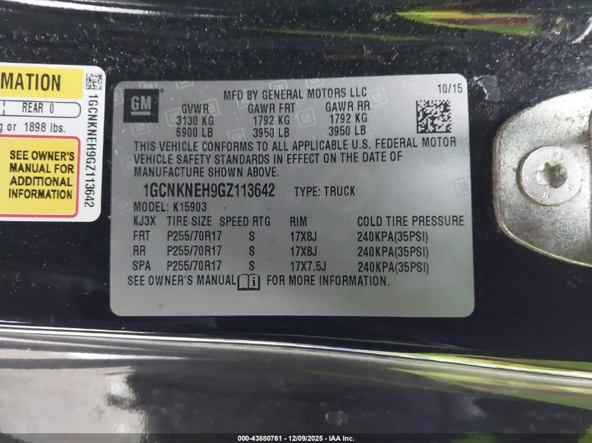 2016 Chevrolet Silverado 1500 Ls VIN: 1GCNKNEH9GZ113642 Lot: 43880761