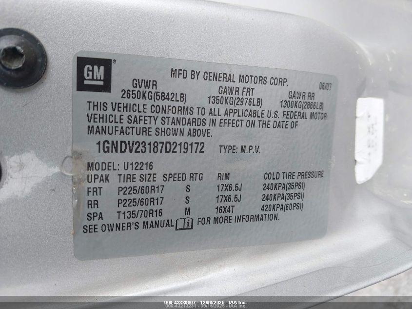 1GNDV23187D219172 2007 CHEVROLET UPLANDER photo no. 9