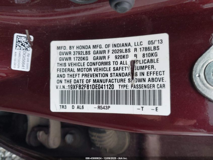 2013 Honda Civic Ex VIN: 19XFB2F81DE041120 Lot: 43880824