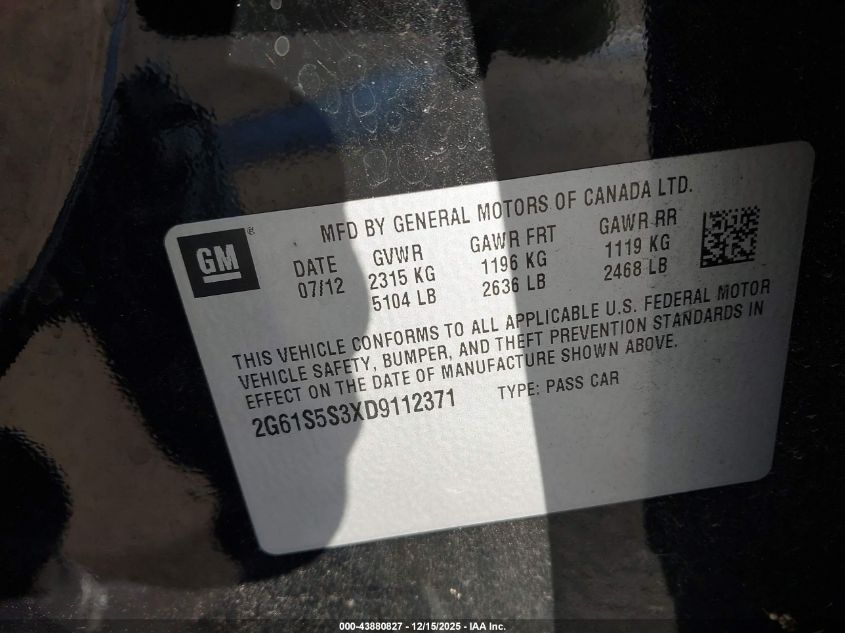2013 Cadillac Xts Premium VIN: 2G61S5S3XD9112371 Lot: 43880827
