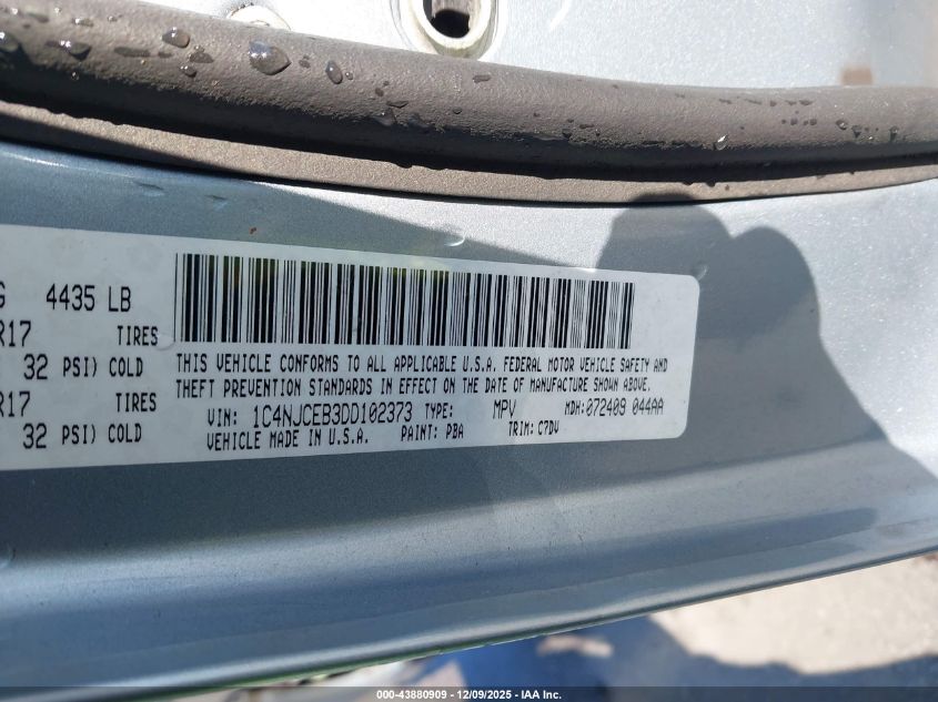 2013 Jeep Compass Latitude VIN: 1C4NJCEB3DD102373 Lot: 43880909