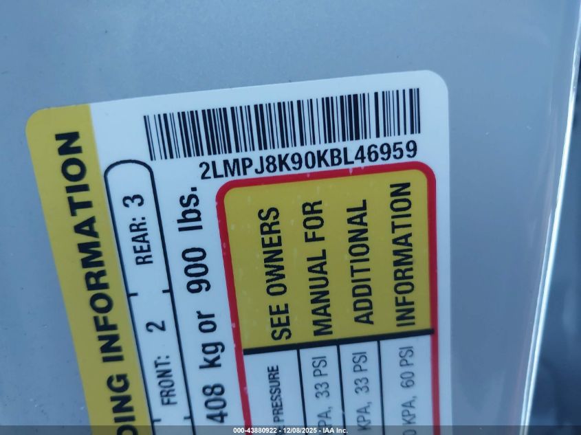 2019 Lincoln Nautilus Select VIN: 2LMPJ8K90KBL46959 Lot: 43880922