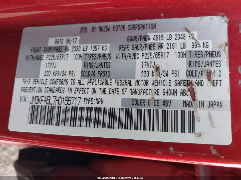 2017 Mazda Cx-5 Sport VIN: JM3KFABL7H0166717 Lot: 43880948