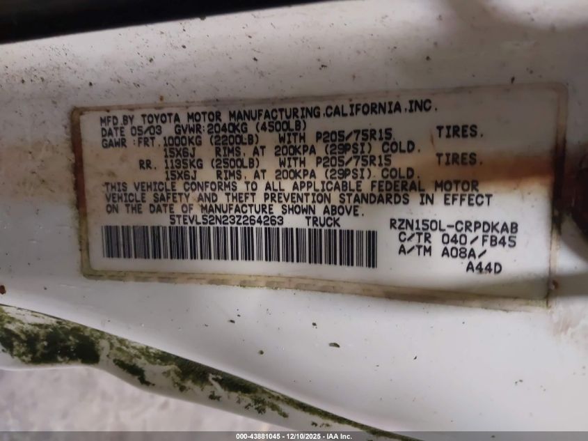 2003 Toyota Tacoma VIN: 5TEVL52N23Z264263 Lot: 43881045