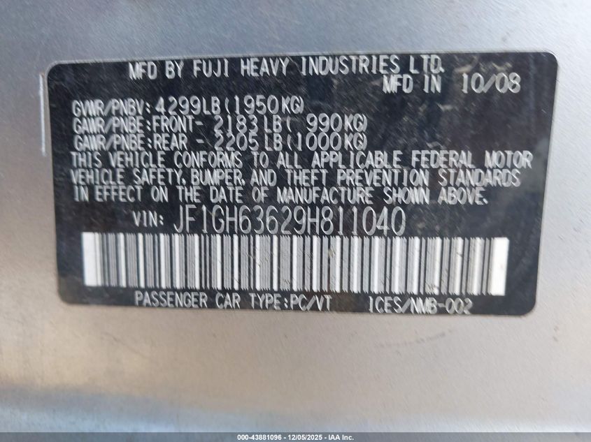 2009 Subaru Impreza Outback Sport VIN: JF1GH63629H811040 Lot: 43881096