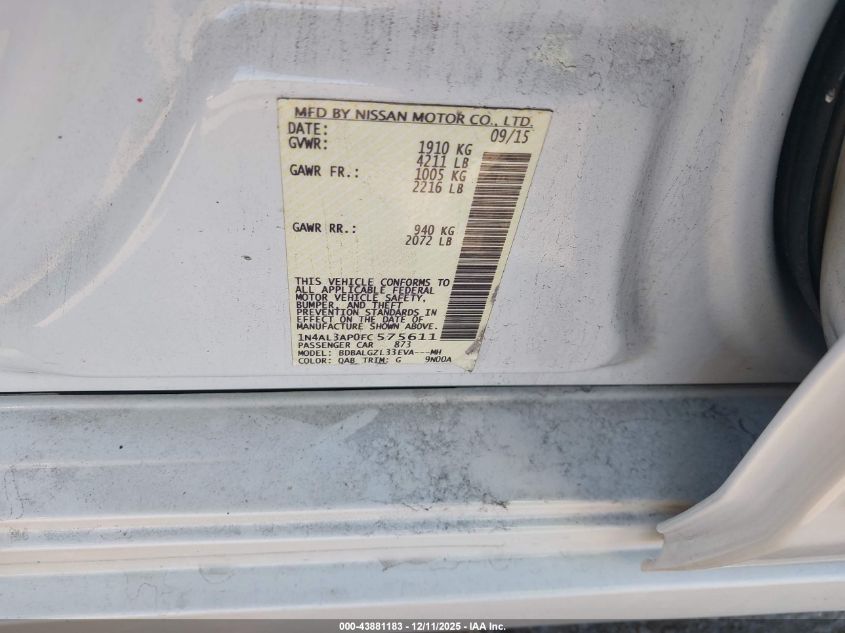 2015 Nissan Altima 2.5 S VIN: 1N4AL3AP0FC575611 Lot: 43881183