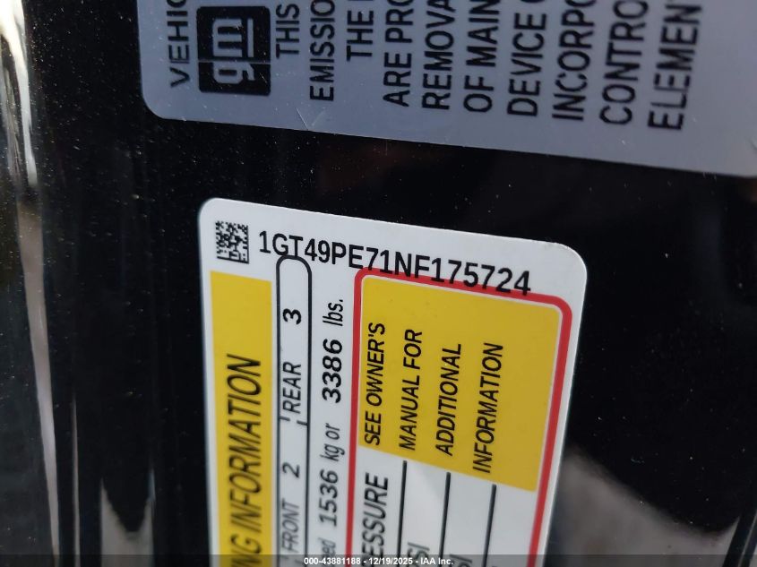 2022 GMC Sierra 2500Hd 4Wd Standard Bed At4 VIN: 1GT49PE71NF175724 Lot: 43881188