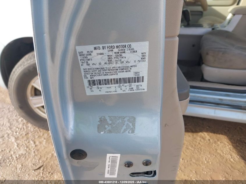 2008 Mercury Mariner V6 VIN: 4M2CU91198KJ26915 Lot: 43881218