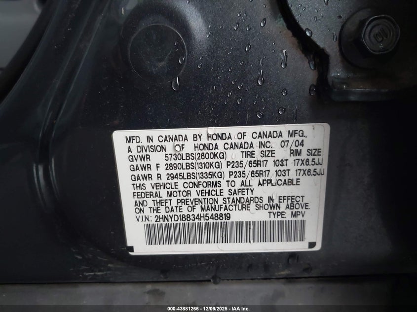 2HNYD18834H548819 2004 ACURA MDX photo no. 9
