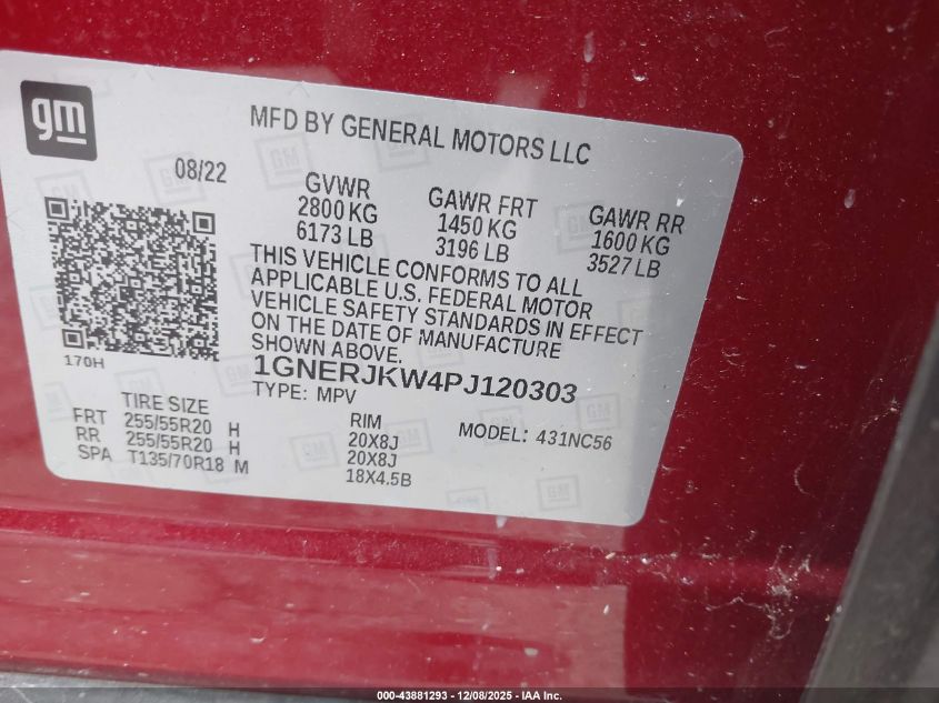 2023 Chevrolet Traverse Fwd Rs VIN: 1GNERJKW4PJ120303 Lot: 43881293