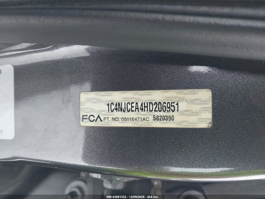 2017 Jeep Compass Latitude Fwd VIN: 1C4NJCEA4HD206951 Lot: 43881332