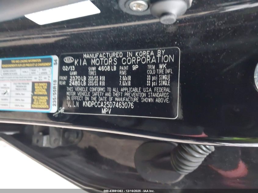 2013 Kia Sportage Ex VIN: KNDPCCA25D7463076 Lot: 43881363