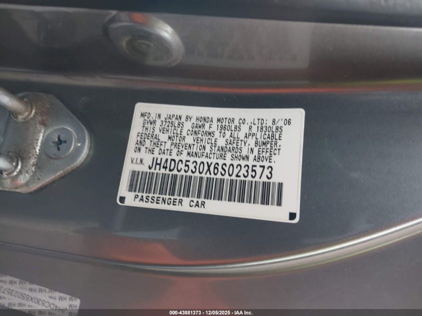 2006 Acura Rsx Type S VIN: JH4DC530X6S023573 Lot: 43881373