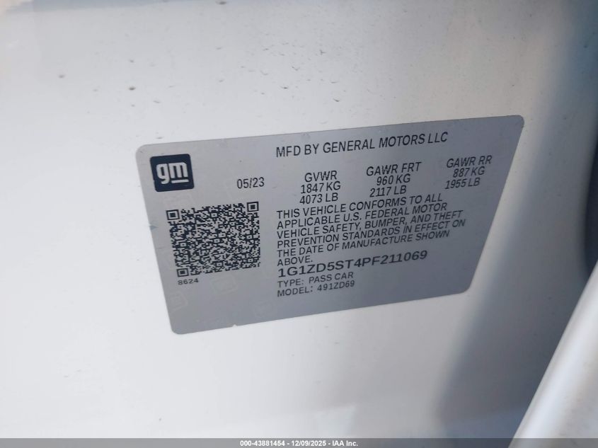 2023 Chevrolet Malibu Fwd 1Lt VIN: 1G1ZD5ST4PF211069 Lot: 43881454