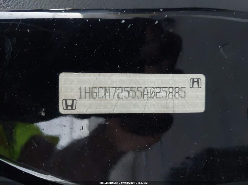 2005 Honda Accord 2.4 Lx Special Edition VIN: 1HGCM72555A025885 Lot: 43881539