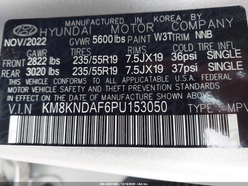 2023 Hyundai Ioniq 5 Sel VIN: KM8KNDAF6PU153050 Lot: 43881568