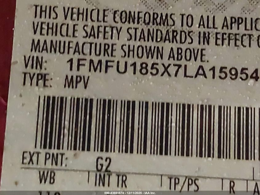 2007 Ford Expedition Eddie Bauer VIN: 1FMFU185X7LA15954 Lot: 43881574