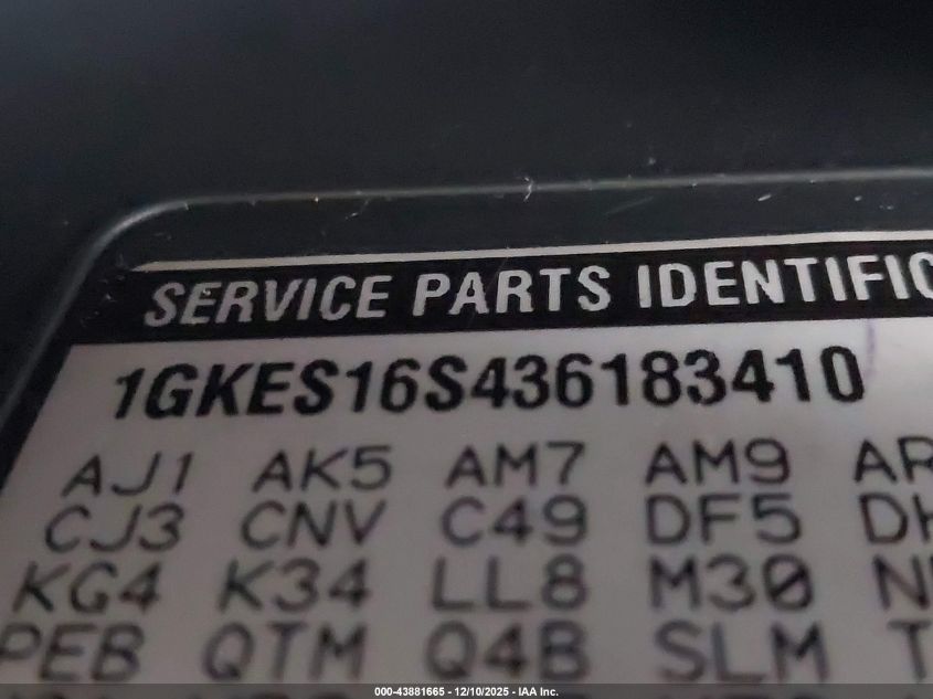 2003 GMC Envoy Xl Sle VIN: 1GKES16S436183410 Lot: 43881665