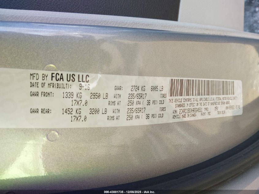 2017 Chrysler Pacifica Touring-L VIN: 2C4RC1BGXHR564531 Lot: 43881735