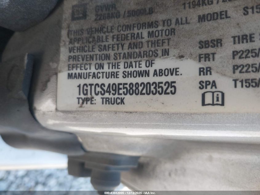 2008 GMC Canyon Sle2 VIN: 1GTCS49E588203525 Lot: 43882005