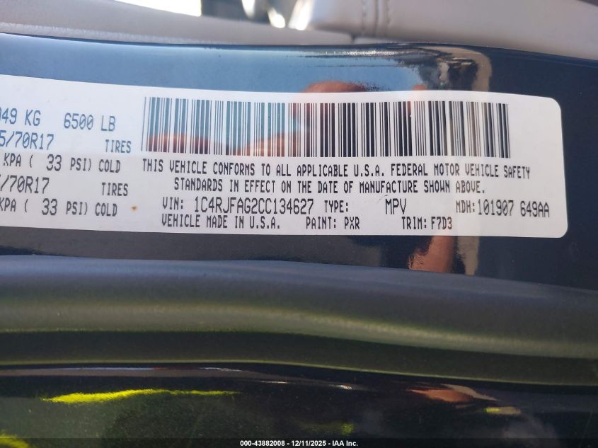 2012 Jeep Grand Cherokee Laredo VIN: 1C4RJFAG2CC134627 Lot: 43882008