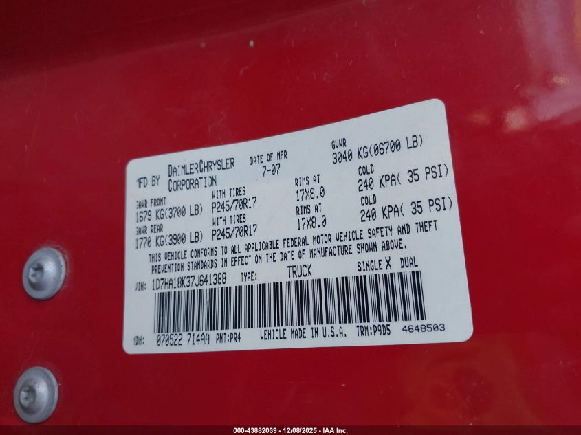 2008 Dodge Ram 1500 St/Sxt VIN: 1D7HA16K08J147364 Lot: 43882039