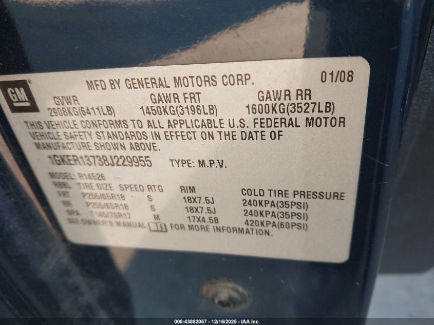 2008 GMC Acadia Sle-1 VIN: 1GKER13738J229955 Lot: 43882057